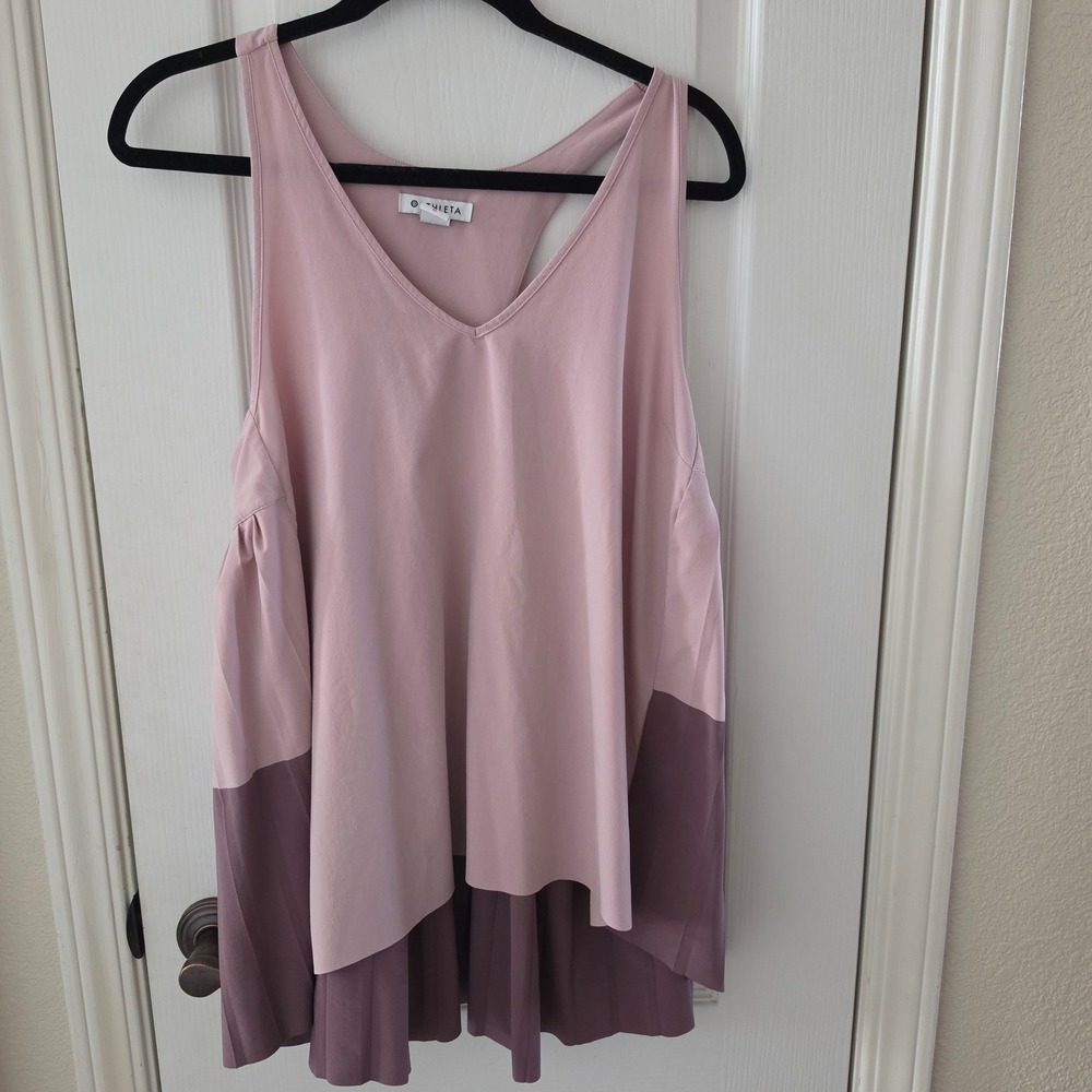 Athleta Mauve Colorblock Pleated Racerback Tank Top Large